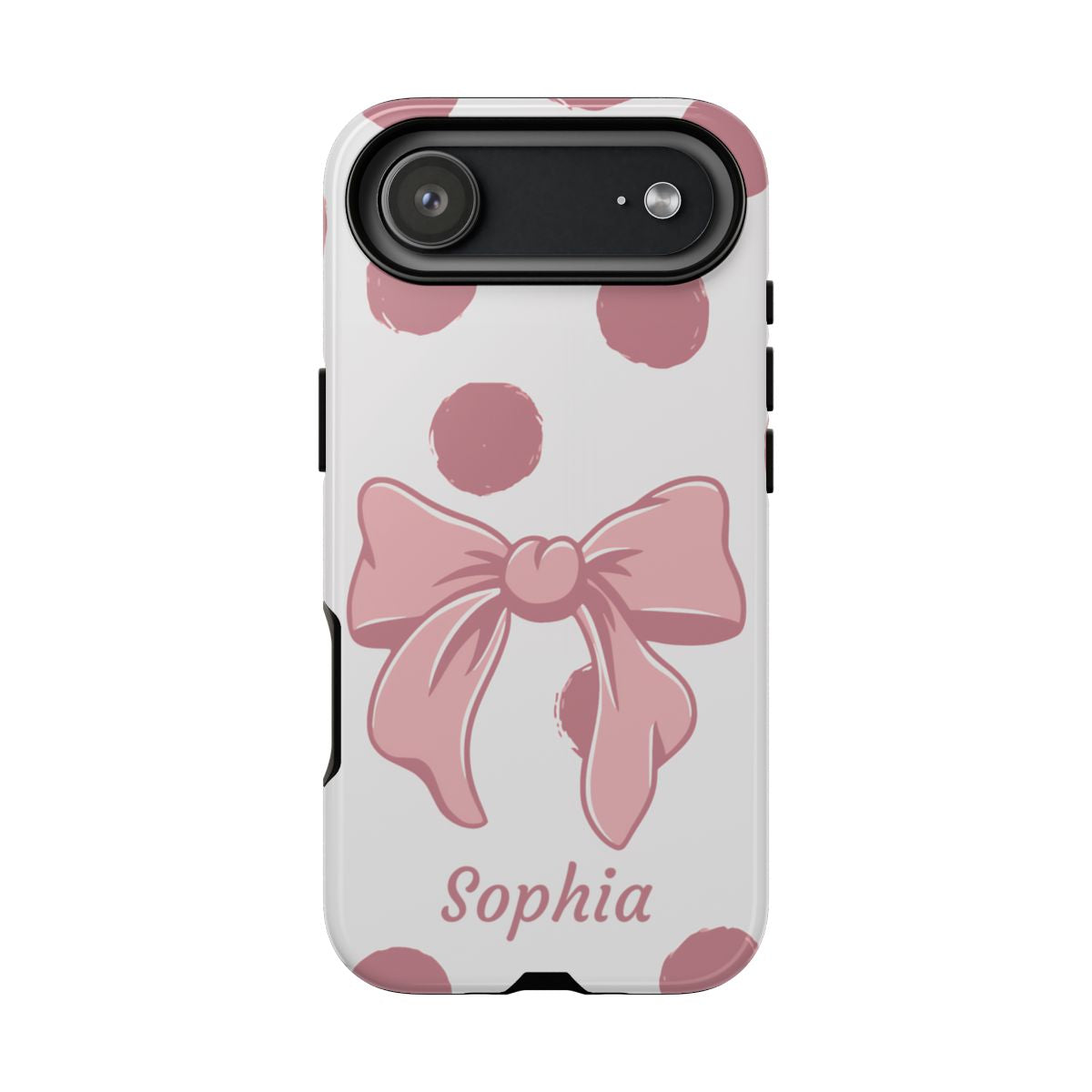 Personalized Pink Polka Dot Bow Phone Case – Custom Name Coquette Aesthetic
