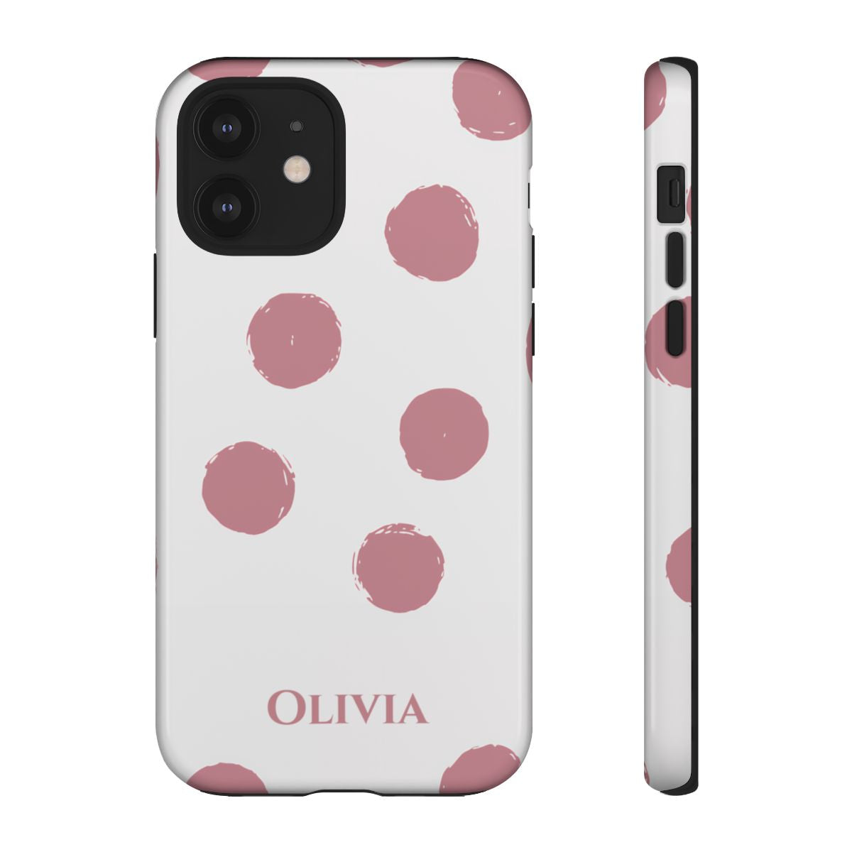 Personalized Pink Polka Dot Phone Case – Custom Name White Blush Aesthetic