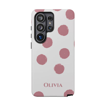 Personalized Pink Polka Dot Phone Case – Custom Name White Blush Aesthetic
