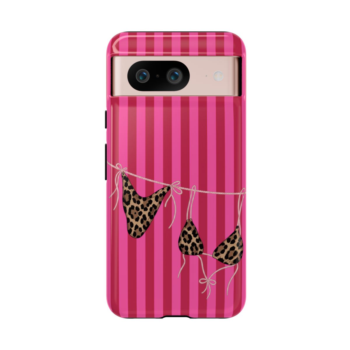 Leopard Bikini Striped Phone Case – Trendy Summer Beach Aesthetic