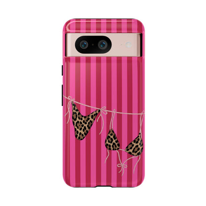 Leopard Bikini Striped Phone Case – Trendy Summer Beach Aesthetic