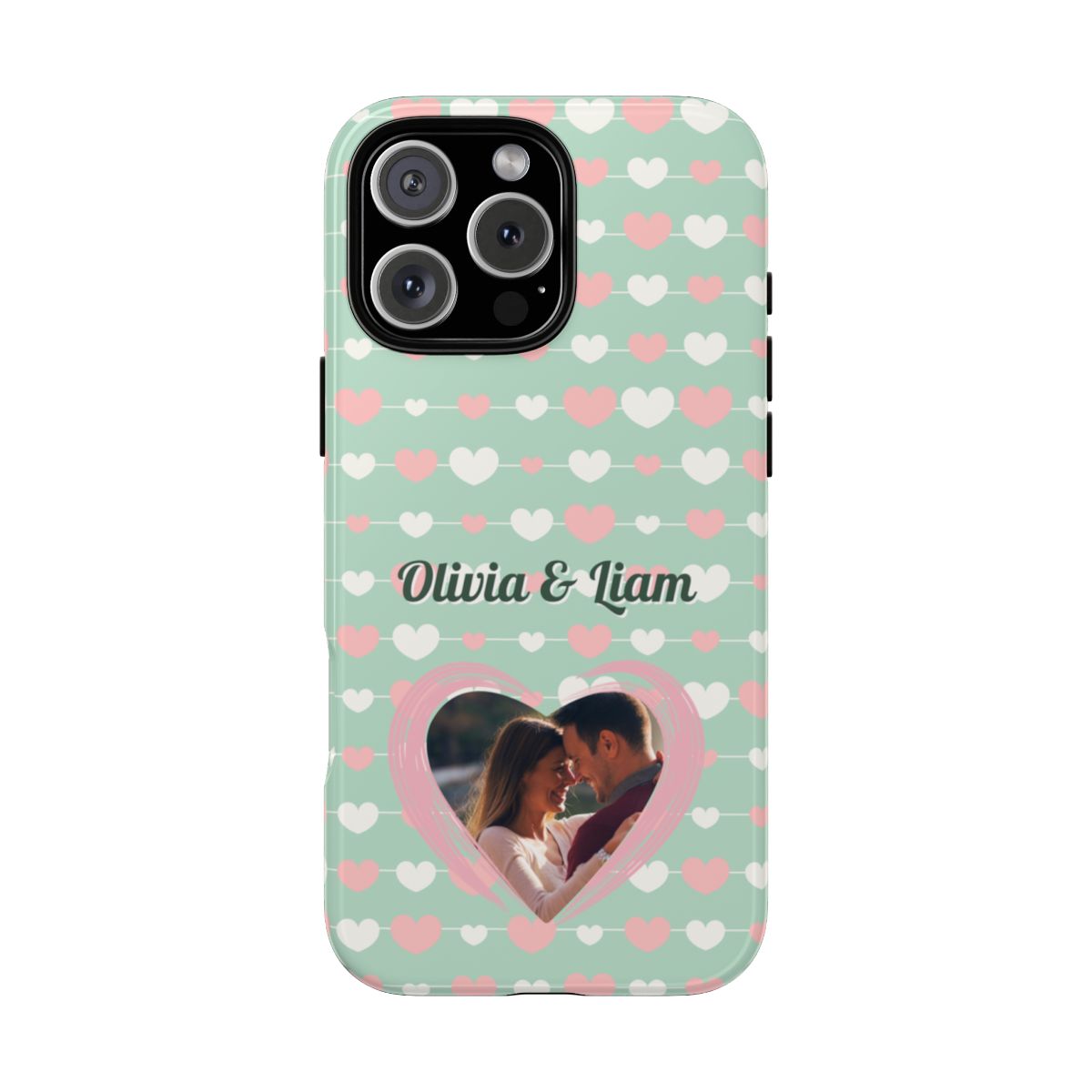 Personalized Mint Green Heart Phone Case - Custom Name and Photo