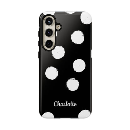 Personalized Black Polka Dot Phone Case – Custom Name Bold Monochrome Aesthetic