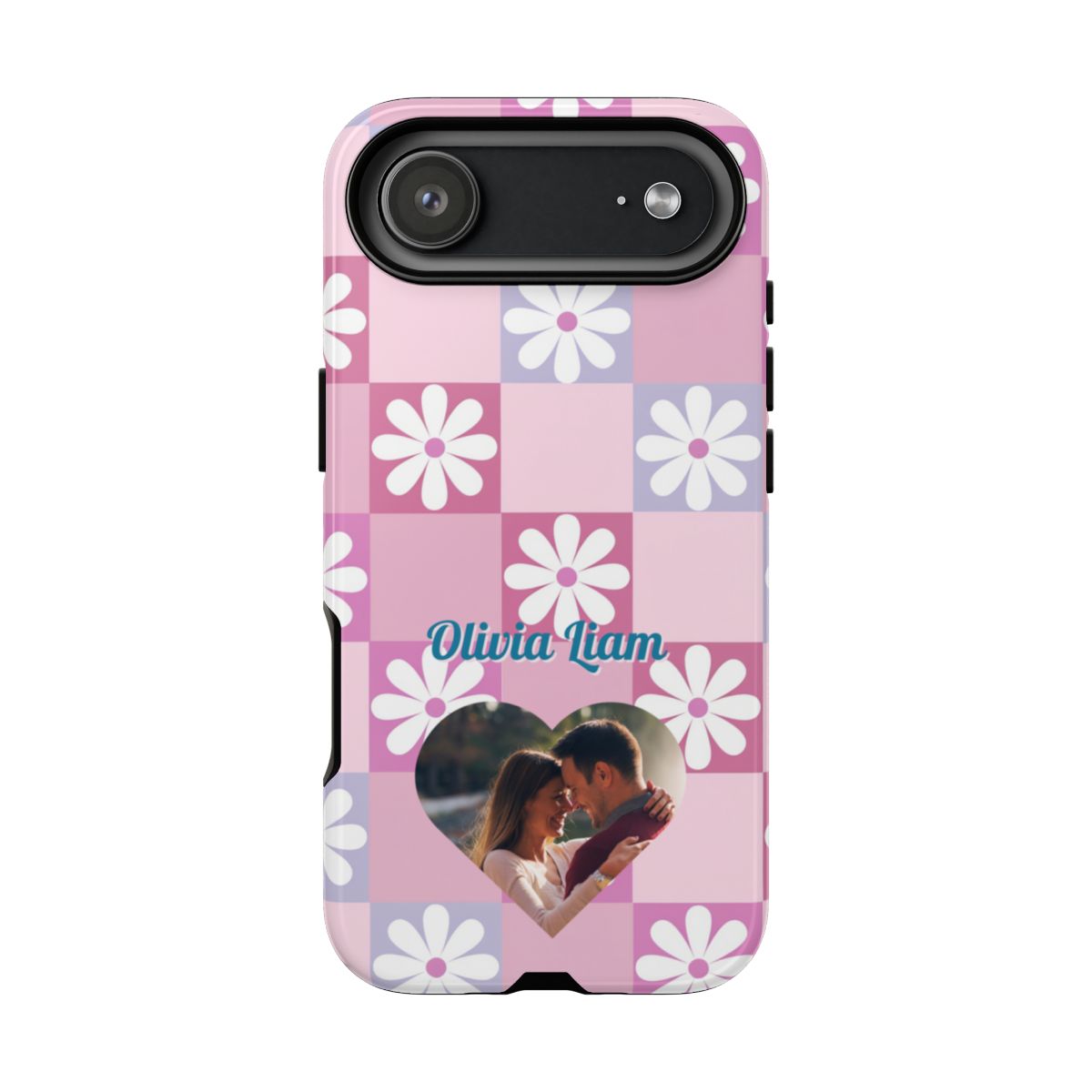 Personalized Pink Floral Checkered Tough Case