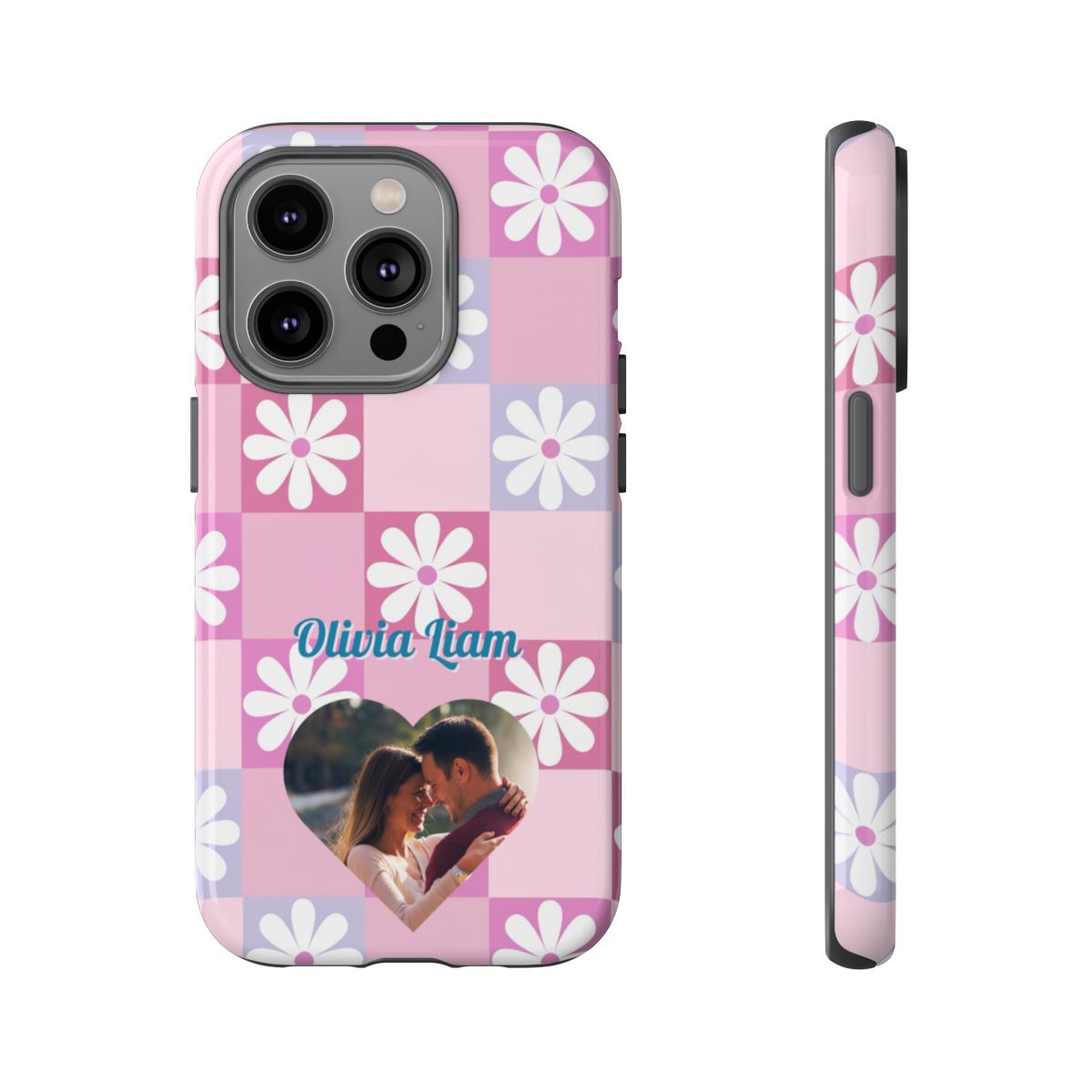 Personalized Pink Floral Checkered Tough Case