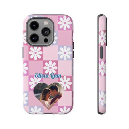 Personalized Pink Floral Checkered Tough Case
