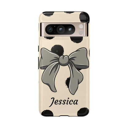 Personalized Polka Dot Bow Phone Case – Custom Name Coquette Retro Aesthetic
