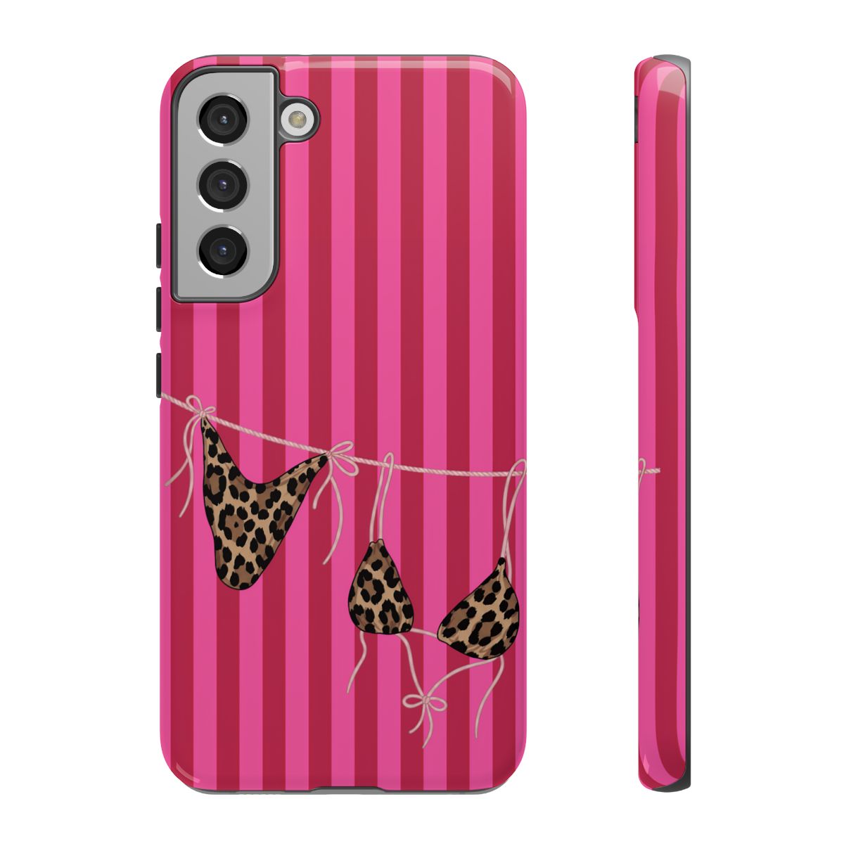 Leopard Bikini Striped Phone Case – Trendy Summer Beach Aesthetic