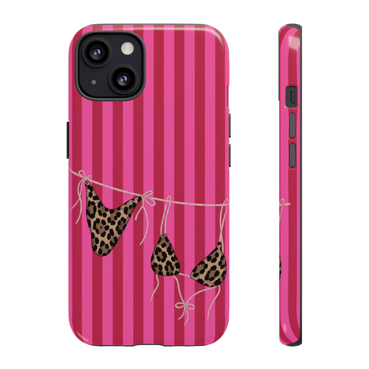 Leopard Bikini Striped Phone Case – Trendy Summer Beach Aesthetic