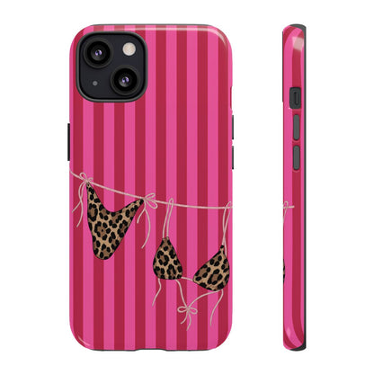Leopard Bikini Striped Phone Case – Trendy Summer Beach Aesthetic