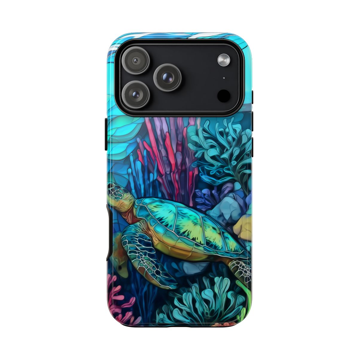 Stained Glass Turtle Phone Case – Coastal Blue Ocean Mosaic Aesthetic