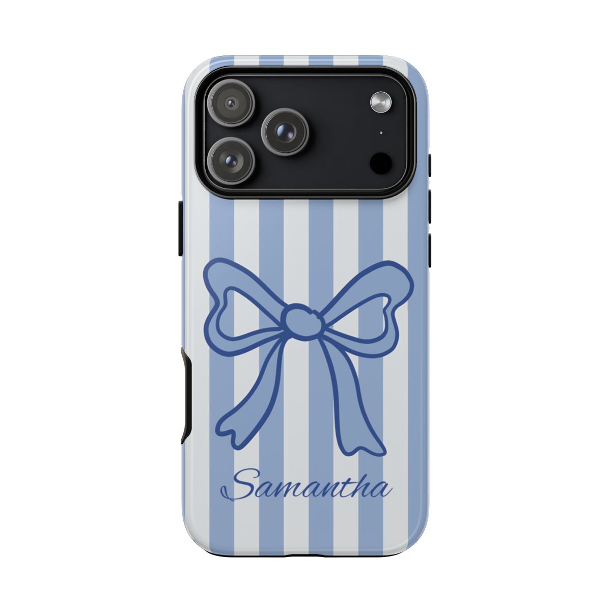 Personalized Coquette Bow Phone Case – Blue Striped Preppy Ribbon Aesthetic