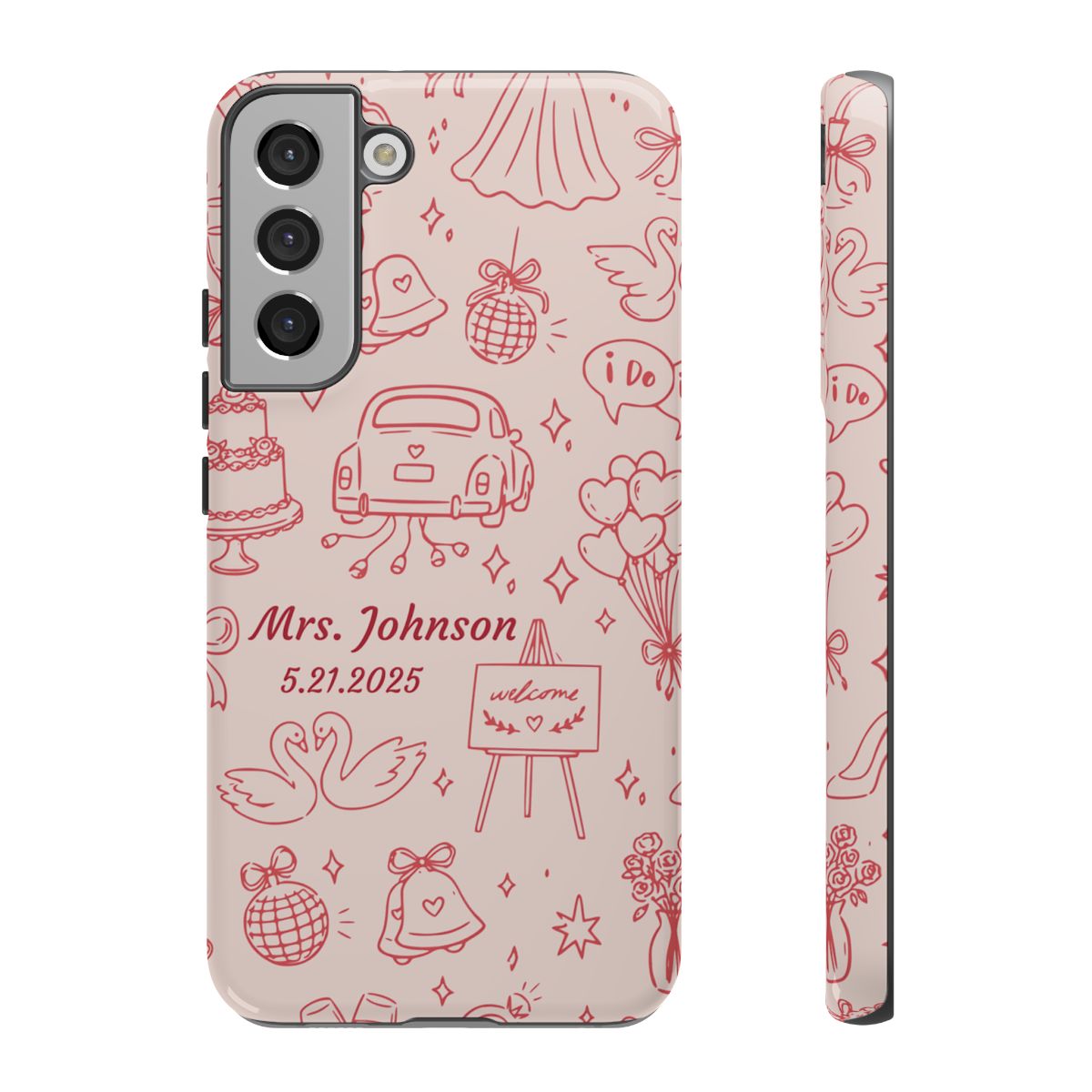 Pink Personalized Wedding Phone Case – Custom Name & Date Bridal Gift