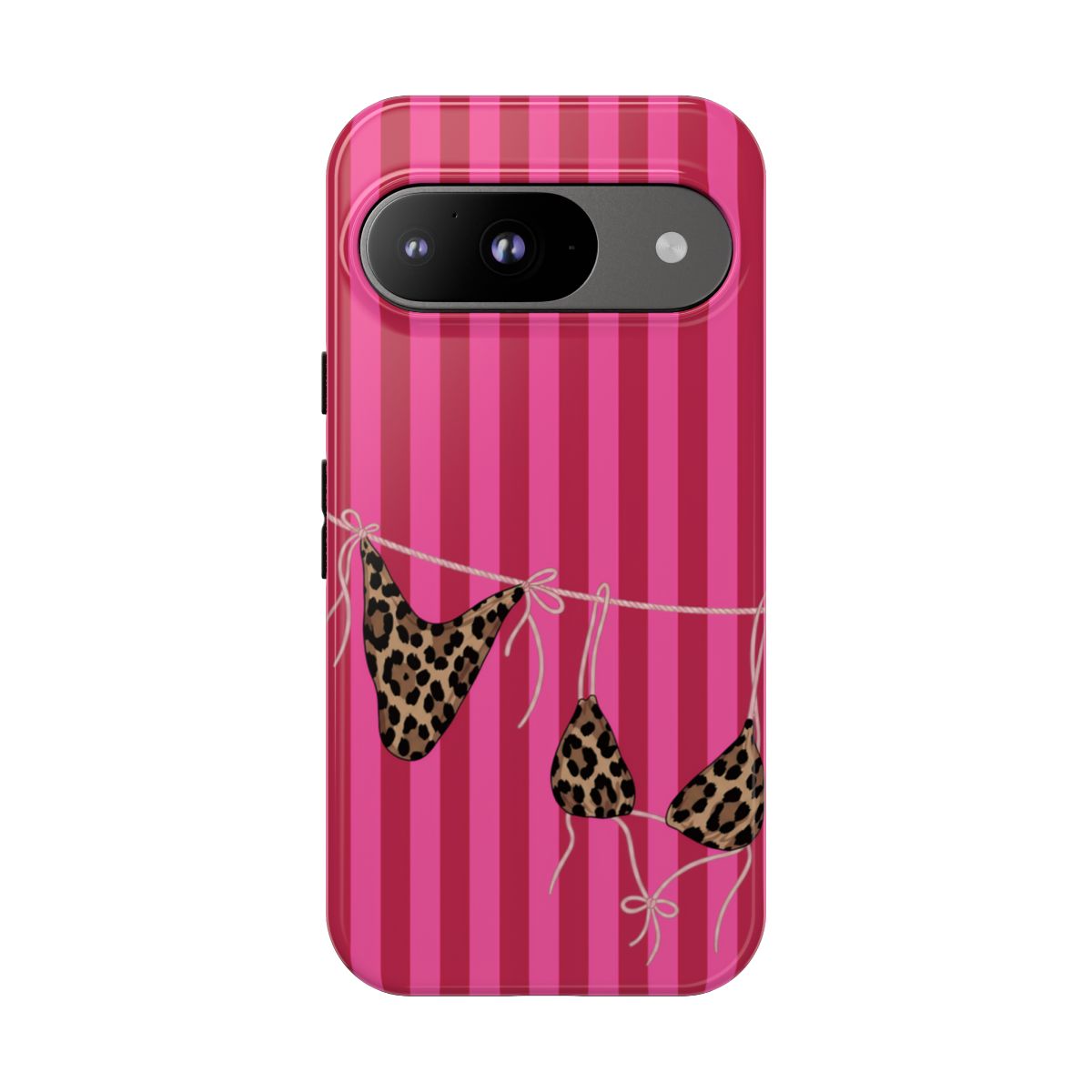 Leopard Bikini Striped Phone Case – Trendy Summer Beach Aesthetic