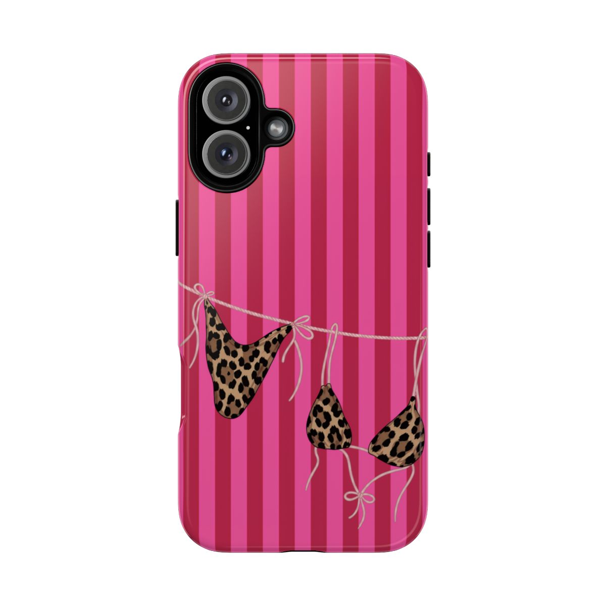 Leopard Bikini Striped Phone Case – Trendy Summer Beach Aesthetic