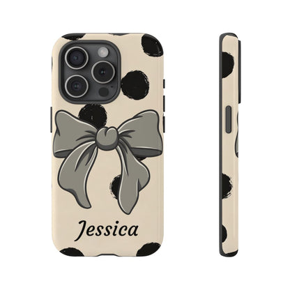 Personalized Polka Dot Bow Phone Case – Custom Name Coquette Retro Aesthetic
