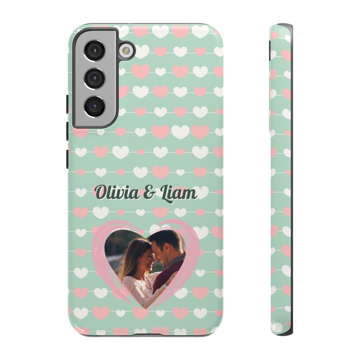 Personalized Mint Green Heart Phone Case - Custom Name and Photo