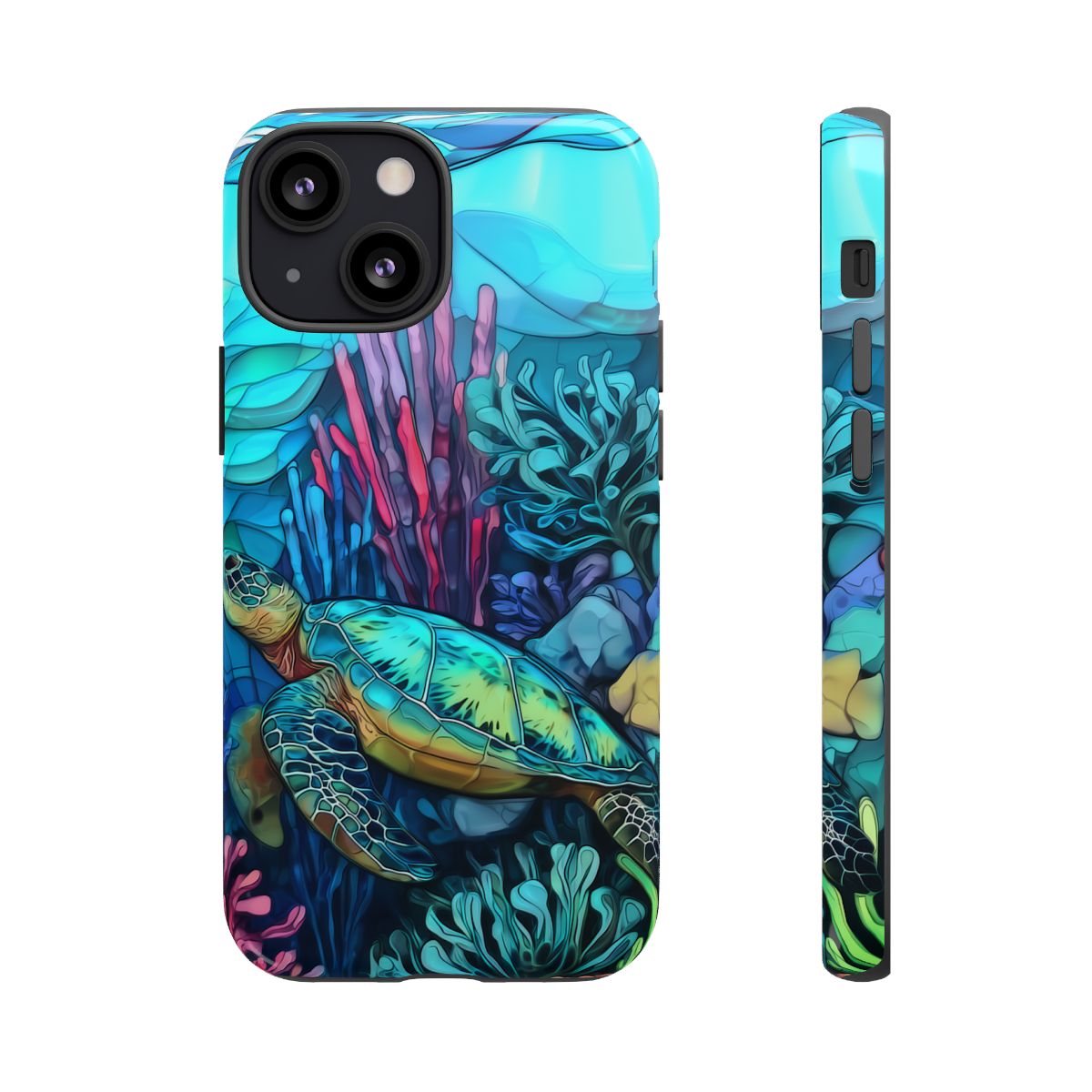 Stained Glass Turtle Phone Case – Coastal Blue Ocean Mosaic Aesthetic