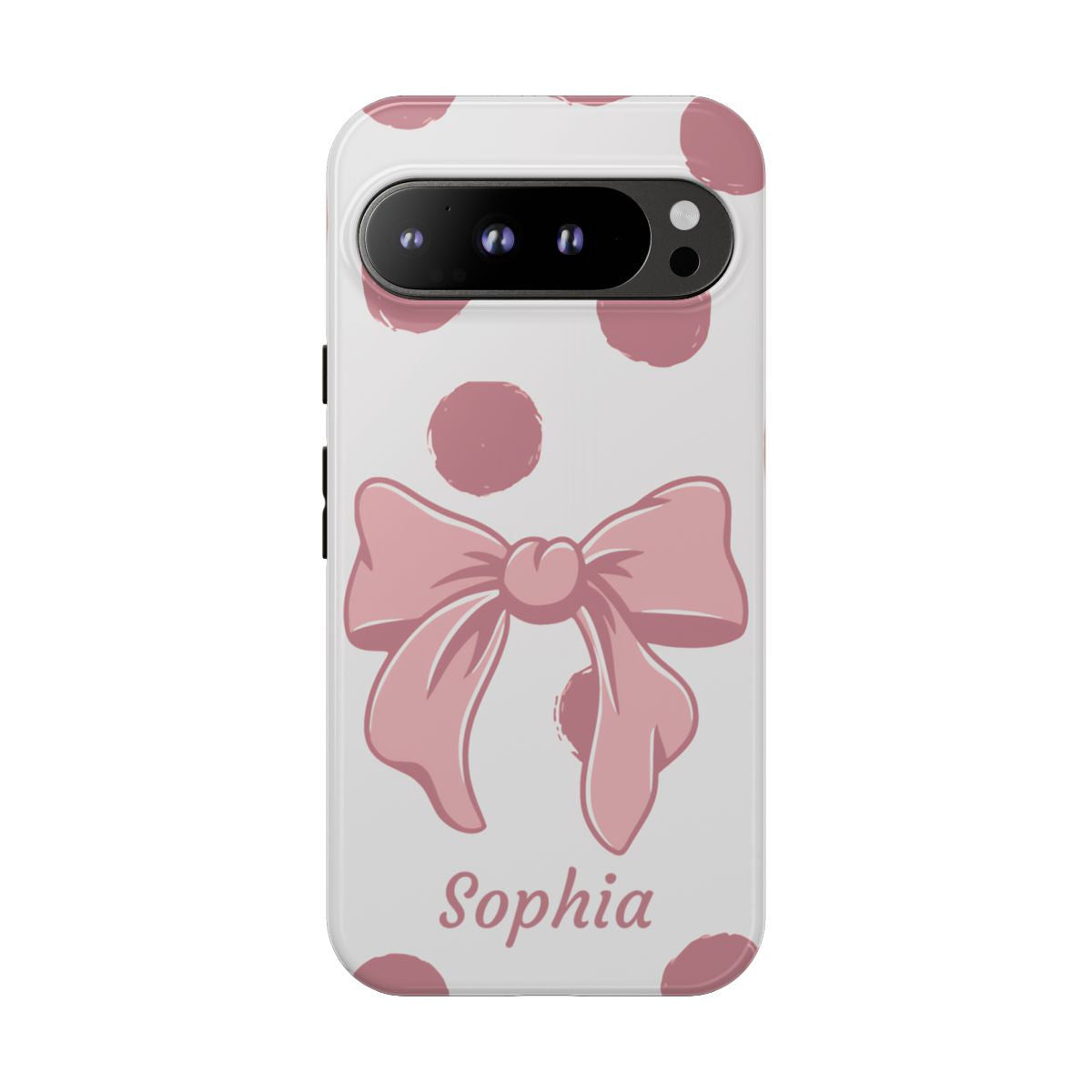Personalized Pink Polka Dot Bow Phone Case – Custom Name Coquette Aesthetic