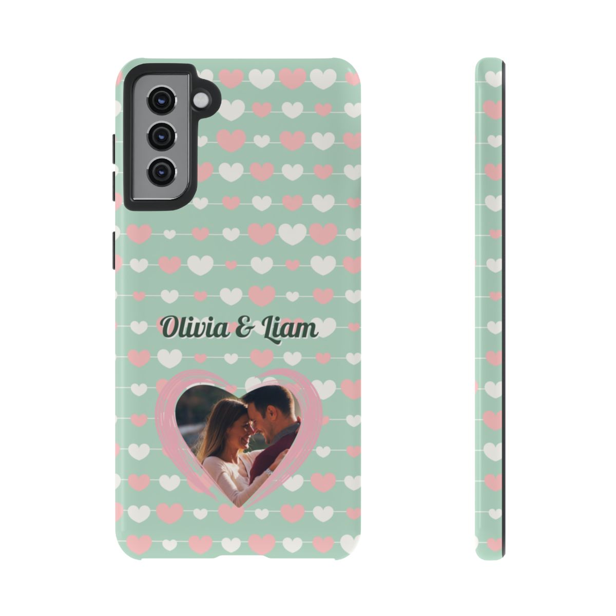 Personalized Mint Green Heart Phone Case - Custom Name and Photo