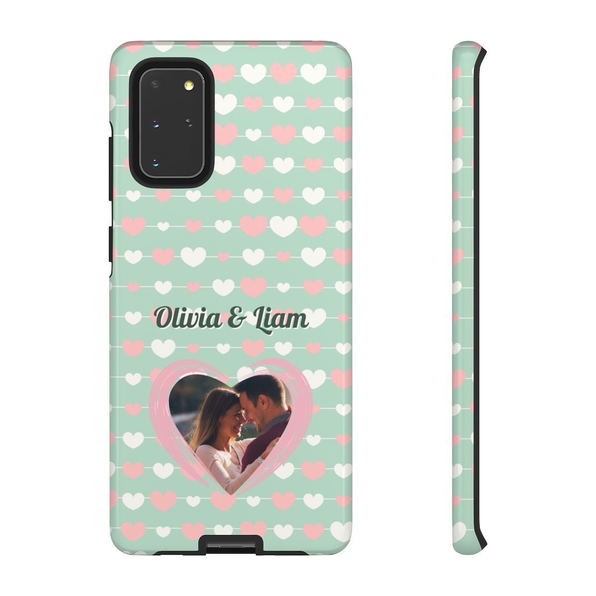 Personalized Mint Green Heart Phone Case - Custom Name and Photo