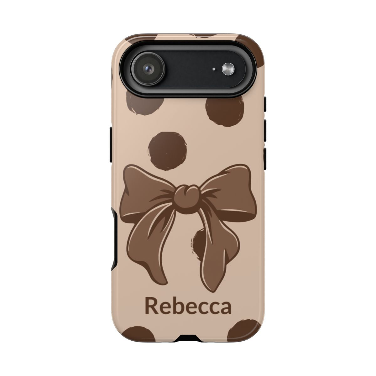 Personalized Brown Polka Dot Bow Phone Case – Custom Name Coquette Retro Aesthetic