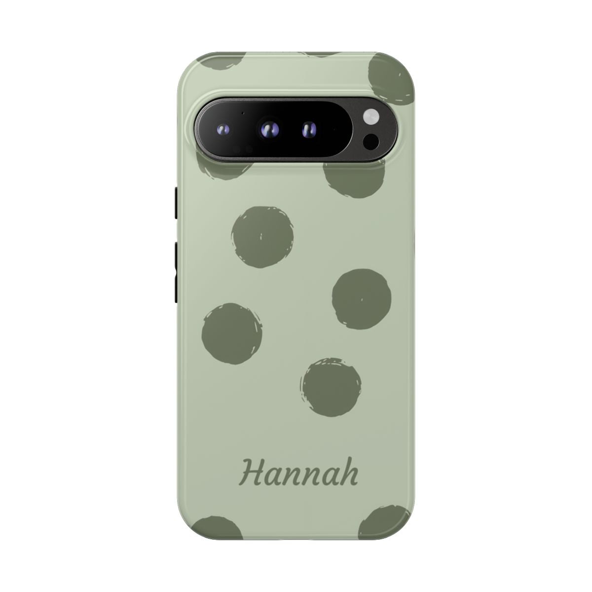 Personalized Sage Green Polka Dot Phone Case – Custom Name Matcha Aesthetic