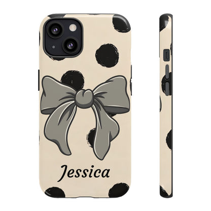 Personalized Polka Dot Bow Phone Case – Custom Name Coquette Retro Aesthetic