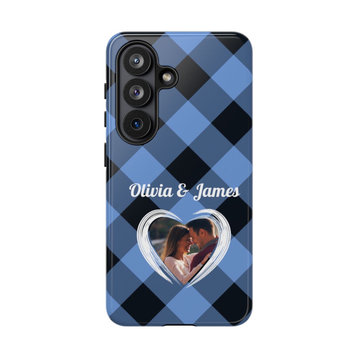 Personalized Blue Plaid Phone Case - Custom Photo & Name
