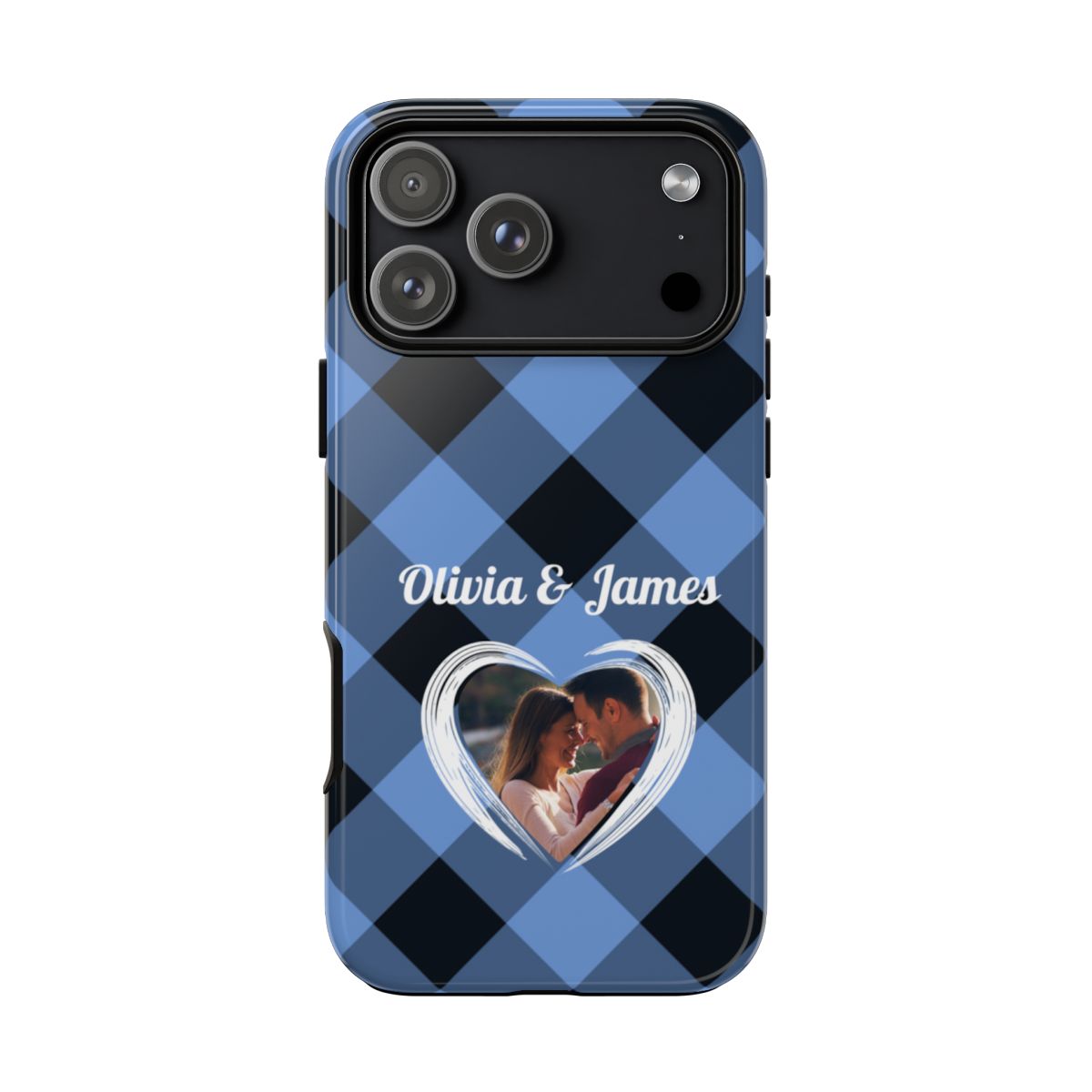 Personalized Blue Plaid Phone Case - Custom Photo & Name