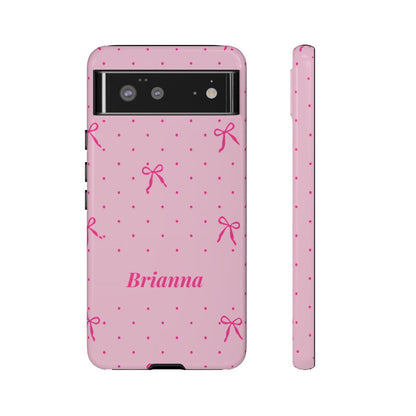 Personalized Pink Bow Phone Case – Custom Name Polka Dot Coquette Aesthetic
