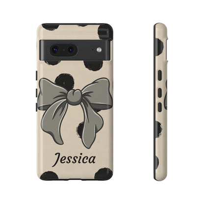 Personalized Polka Dot Bow Phone Case – Custom Name Coquette Retro Aesthetic