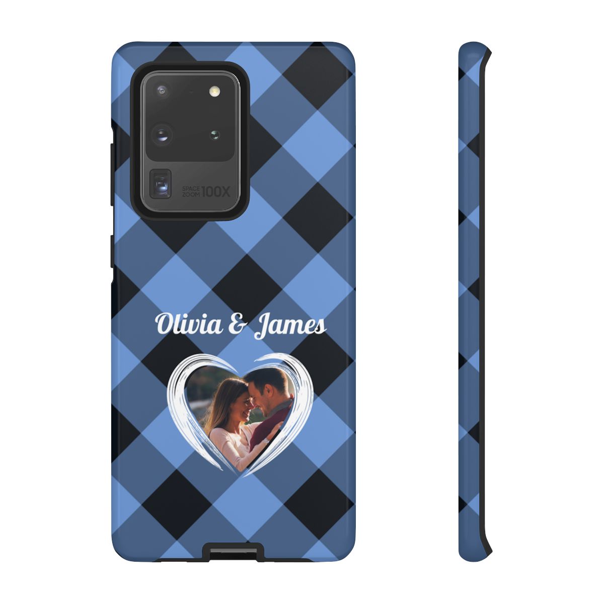 Personalized Blue Plaid Phone Case - Custom Photo & Name