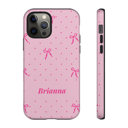 Personalized Pink Bow Phone Case – Custom Name Polka Dot Coquette Aesthetic