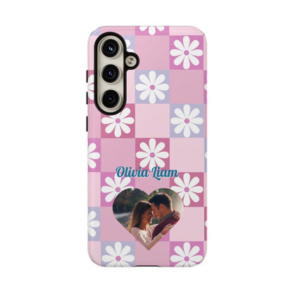 Personalized Pink Floral Checkered Tough Case