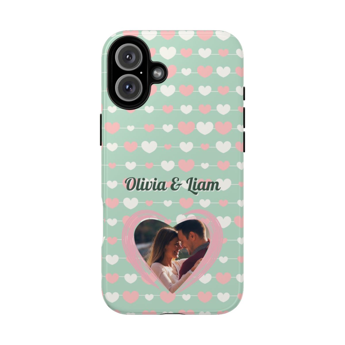 Personalized Mint Green Heart Phone Case - Custom Name and Photo