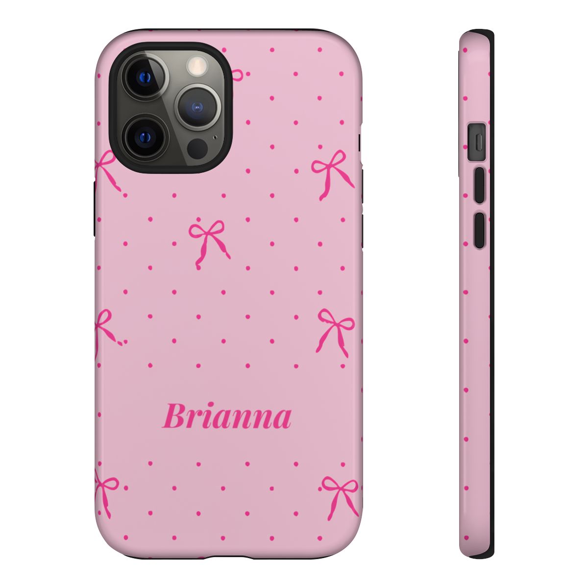 Personalized Pink Bow Phone Case – Custom Name Polka Dot Coquette Aesthetic