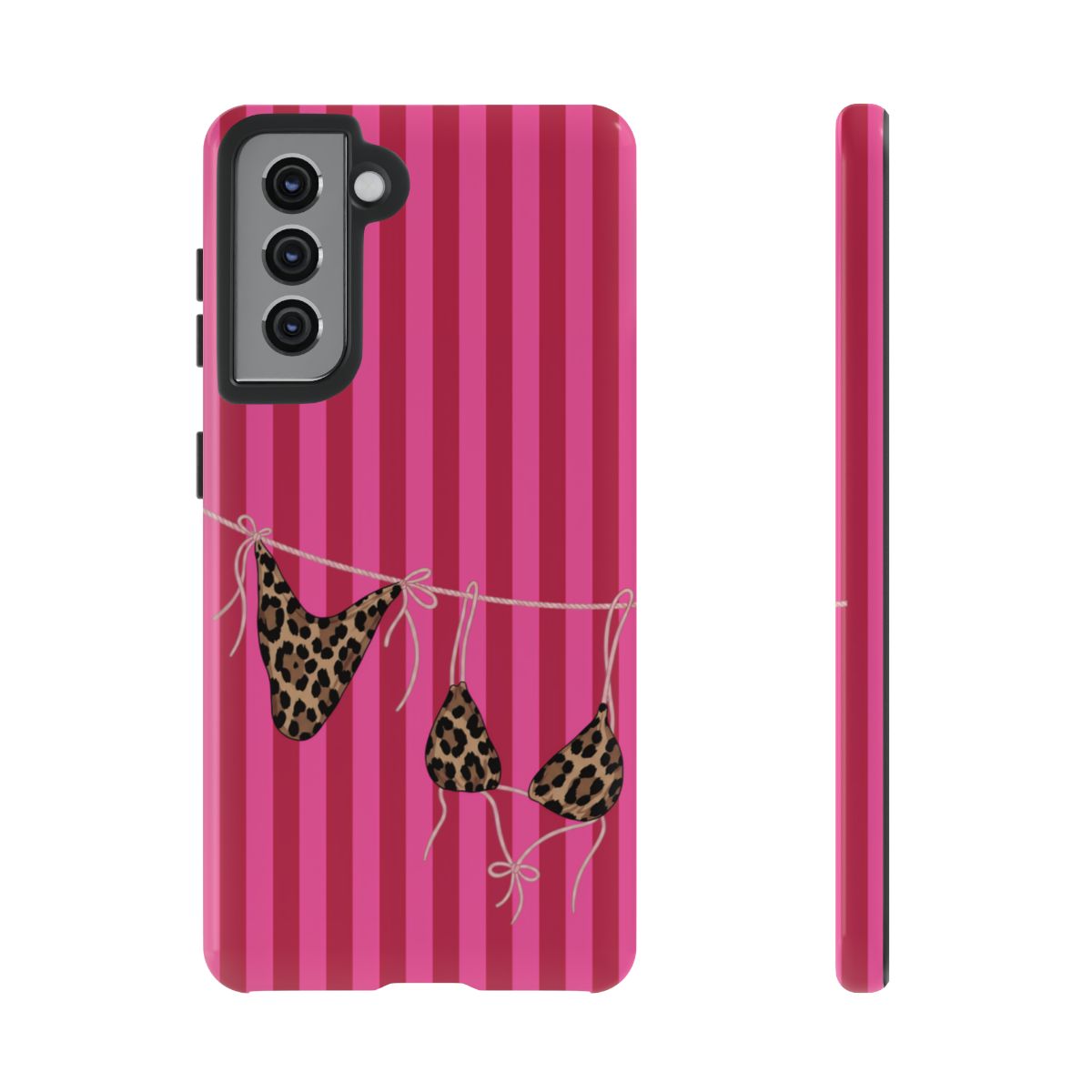 Leopard Bikini Striped Phone Case – Trendy Summer Beach Aesthetic