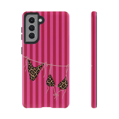 Leopard Bikini Striped Phone Case – Trendy Summer Beach Aesthetic