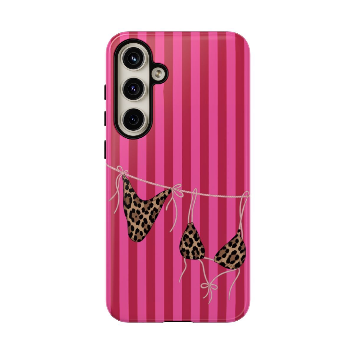 Leopard Bikini Striped Phone Case – Trendy Summer Beach Aesthetic