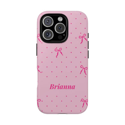 Personalized Pink Bow Phone Case – Custom Name Polka Dot Coquette Aesthetic
