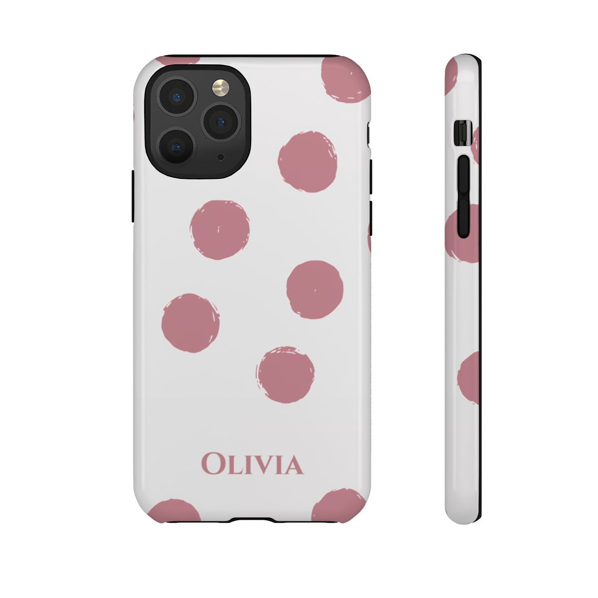 Personalized Pink Polka Dot Phone Case – Custom Name White Blush Aesthetic