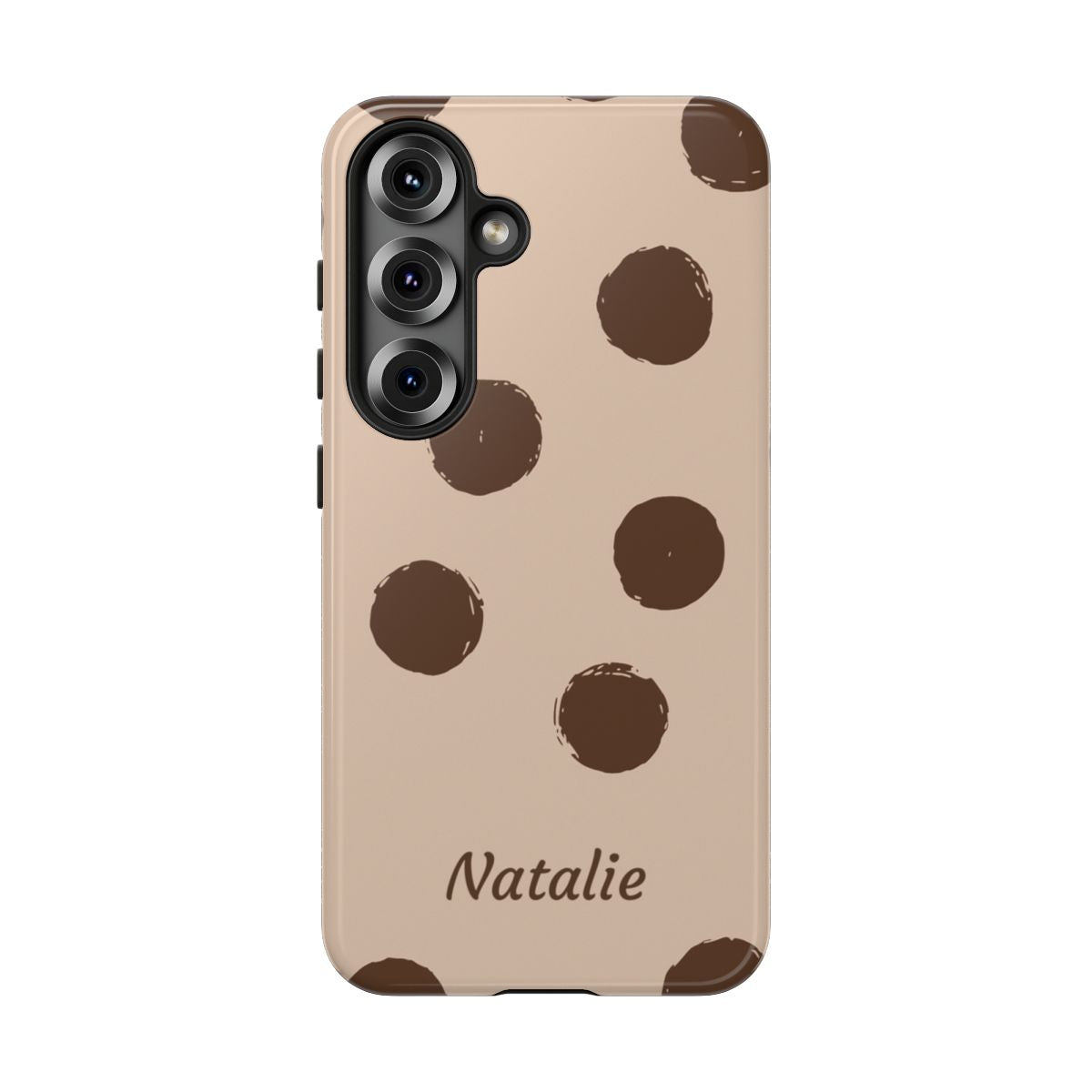Personalized Brown Polka Dot Phone Case – Custom Name Neutral Boho Aesthetic