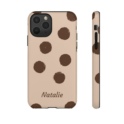 Personalized Brown Polka Dot Phone Case – Custom Name Neutral Boho Aesthetic