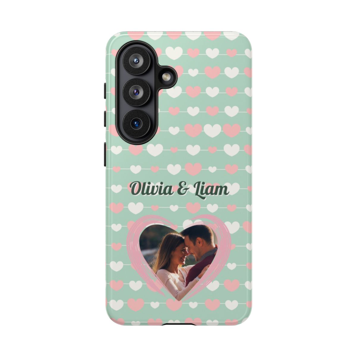 Personalized Mint Green Heart Phone Case - Custom Name and Photo