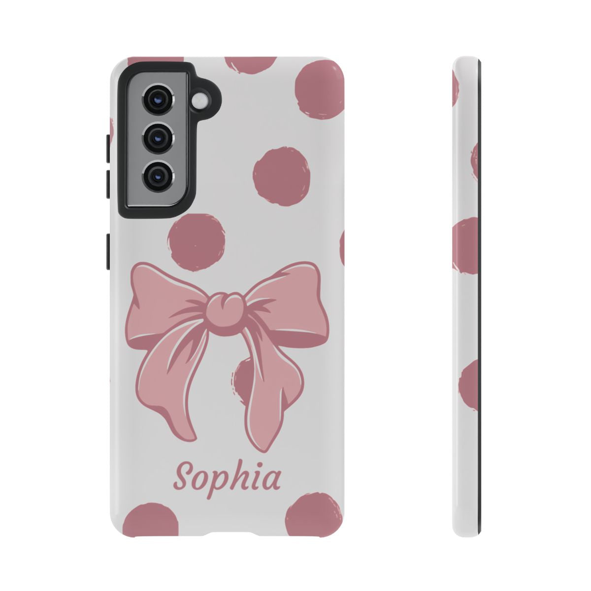 Personalized Pink Polka Dot Bow Phone Case – Custom Name Coquette Aesthetic