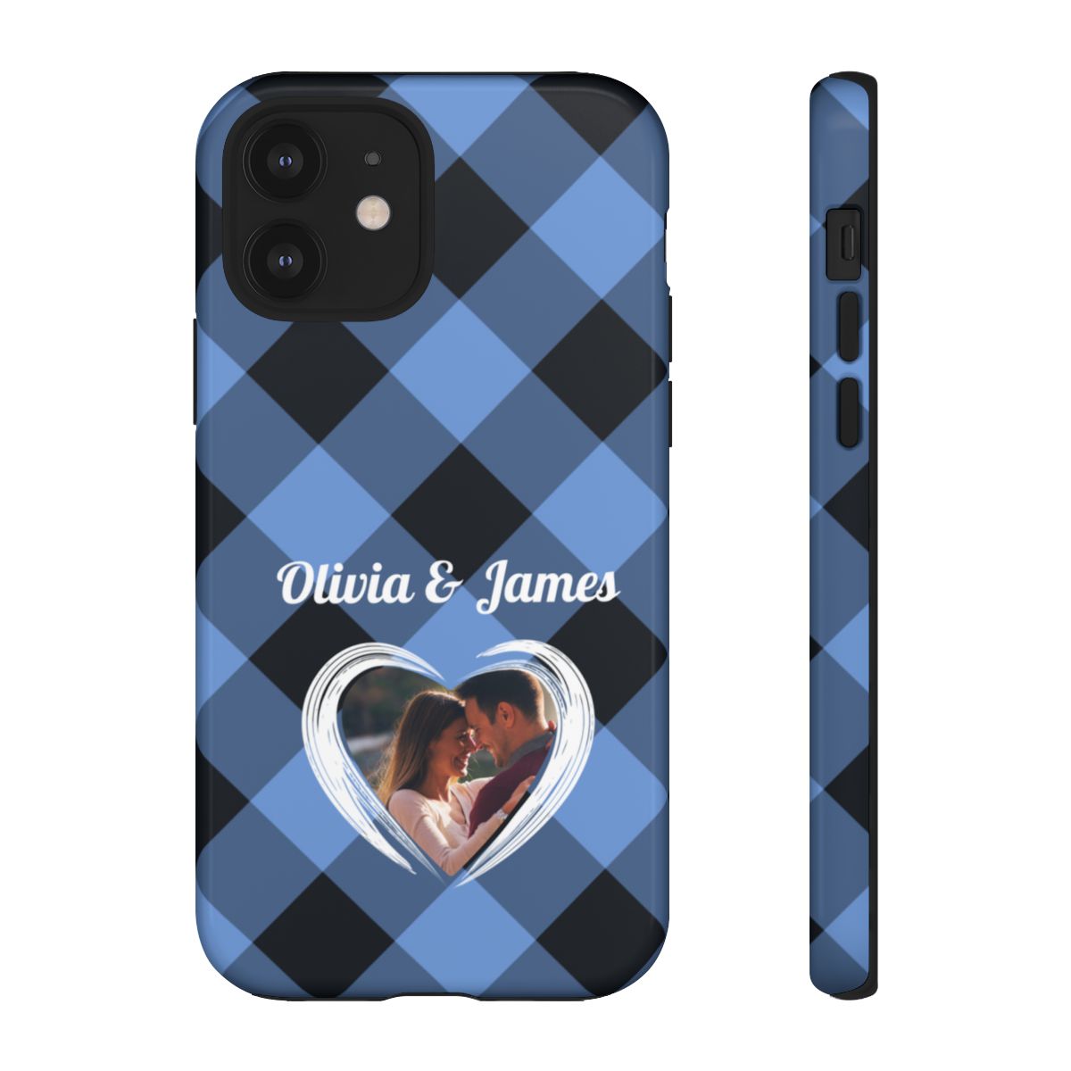 Personalized Blue Plaid Phone Case - Custom Photo & Name