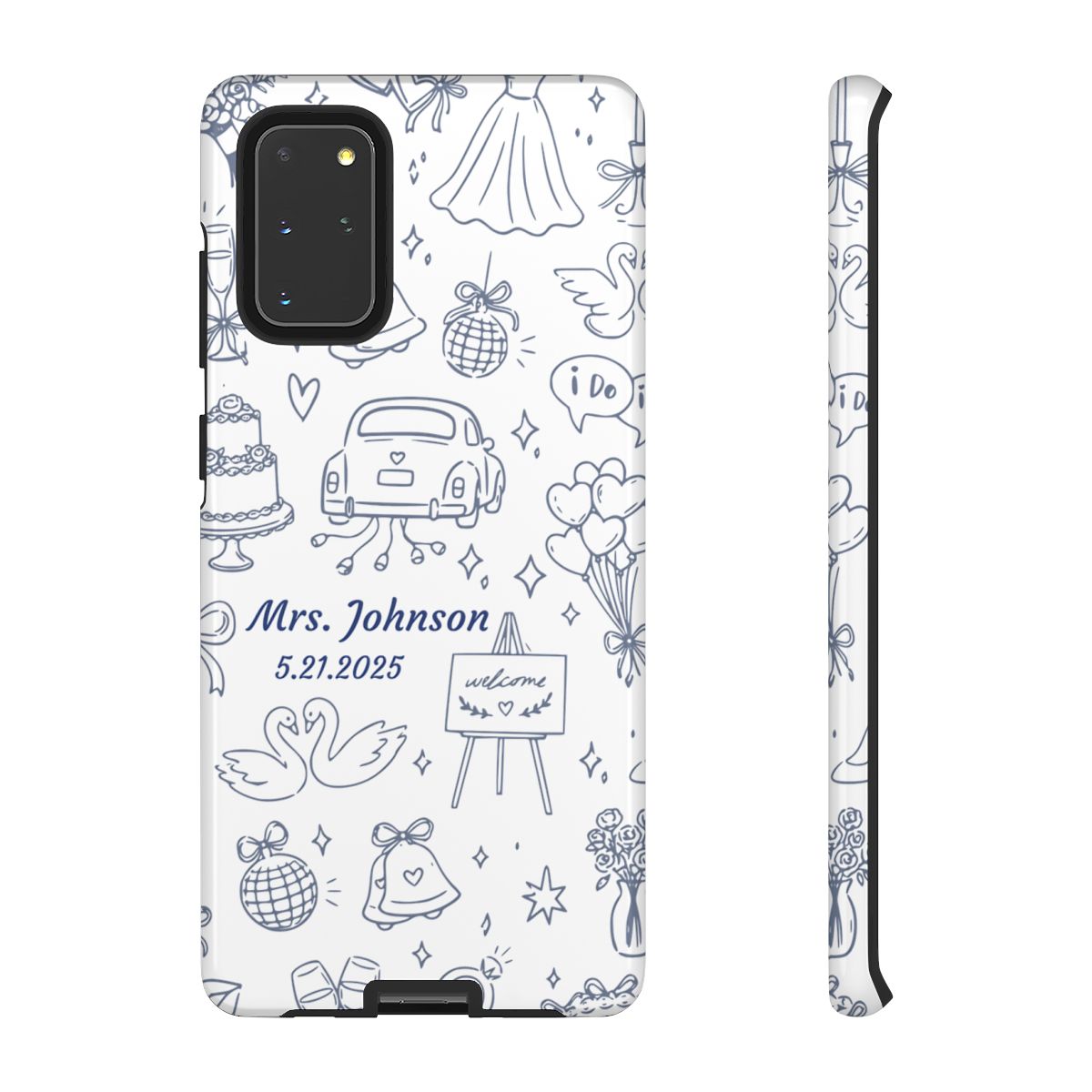 Navy Blue Personalized Wedding Phone Case – Custom Name & Date Bridal Gift