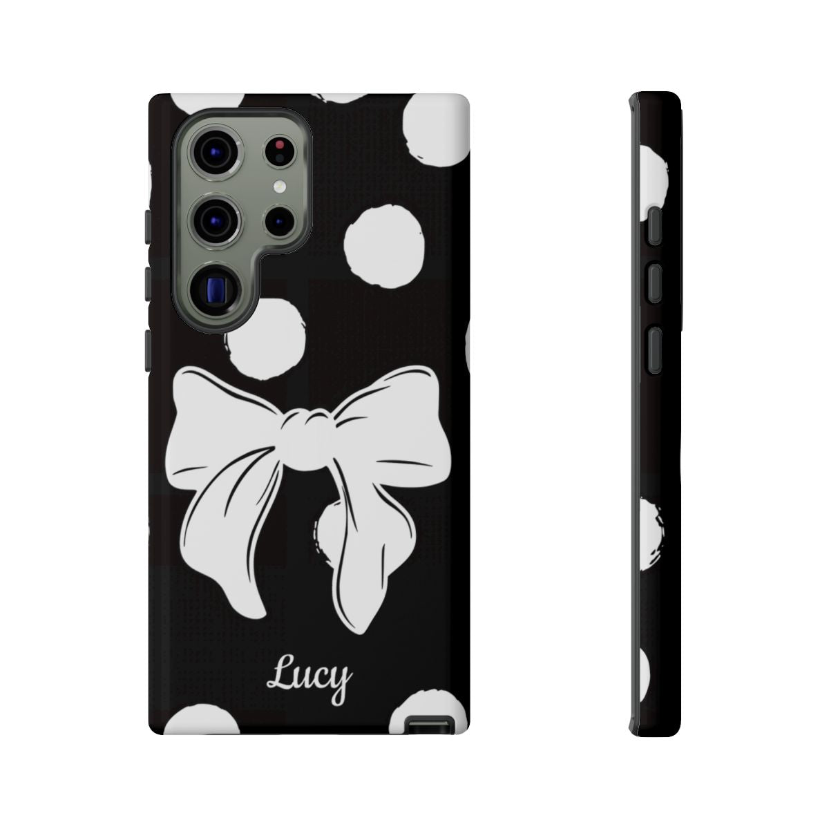 Personalized Black Polka Dot Bow Phone Case – Custom Name Coquette Retro Aesthetic