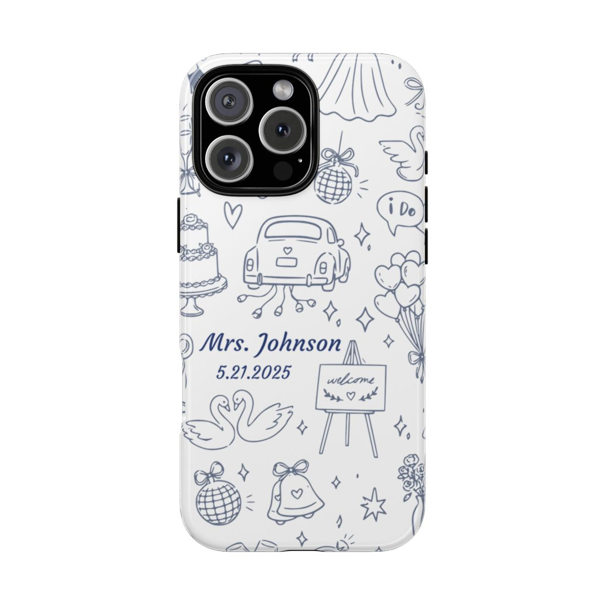 Navy Blue Personalized Wedding Phone Case – Custom Name & Date Bridal Gift